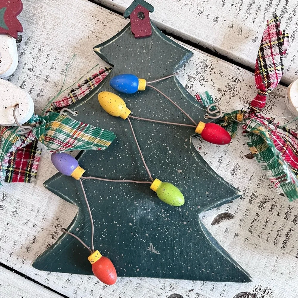 Home Interiors Wood Snowmen xmas Tree Country Wall Swag/garland Decor vint